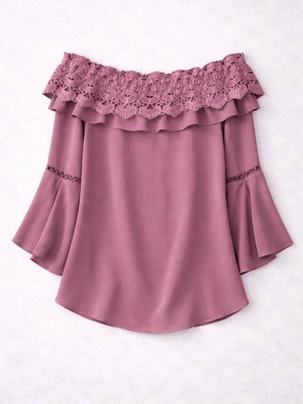 White House Black Market Women's Lavender Off the Shoulder Lace Blouse Large - Picture 1 of 8
